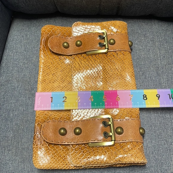 Carlisle Snake Print Leather Buckle Clutch